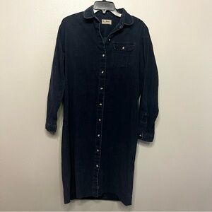 L.L. Bean Women's VTG Corduroy Blue Button-Down Long Sleeve Dress